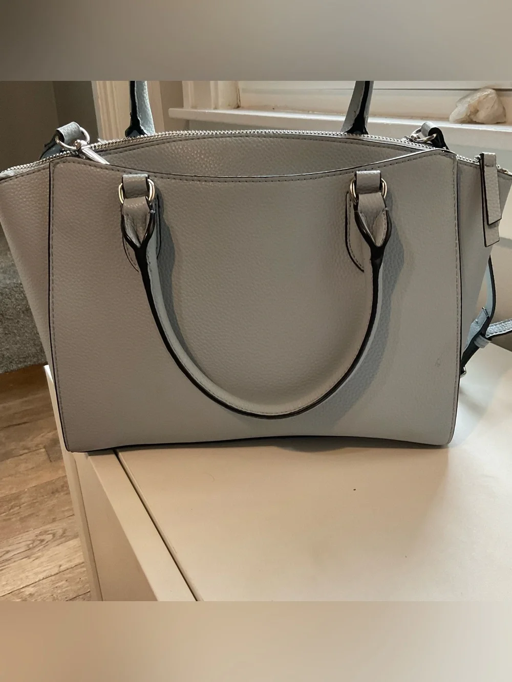 Nine West Tansy Faux Leather Satchel Crossbody Handbag, ice blue color, EUC